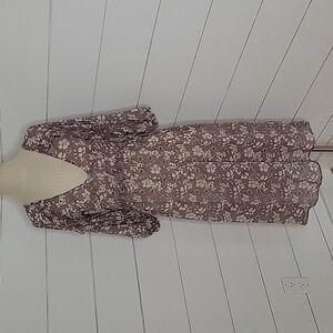 JUNE & HUDSON xs purple with cream floral sheer long dress